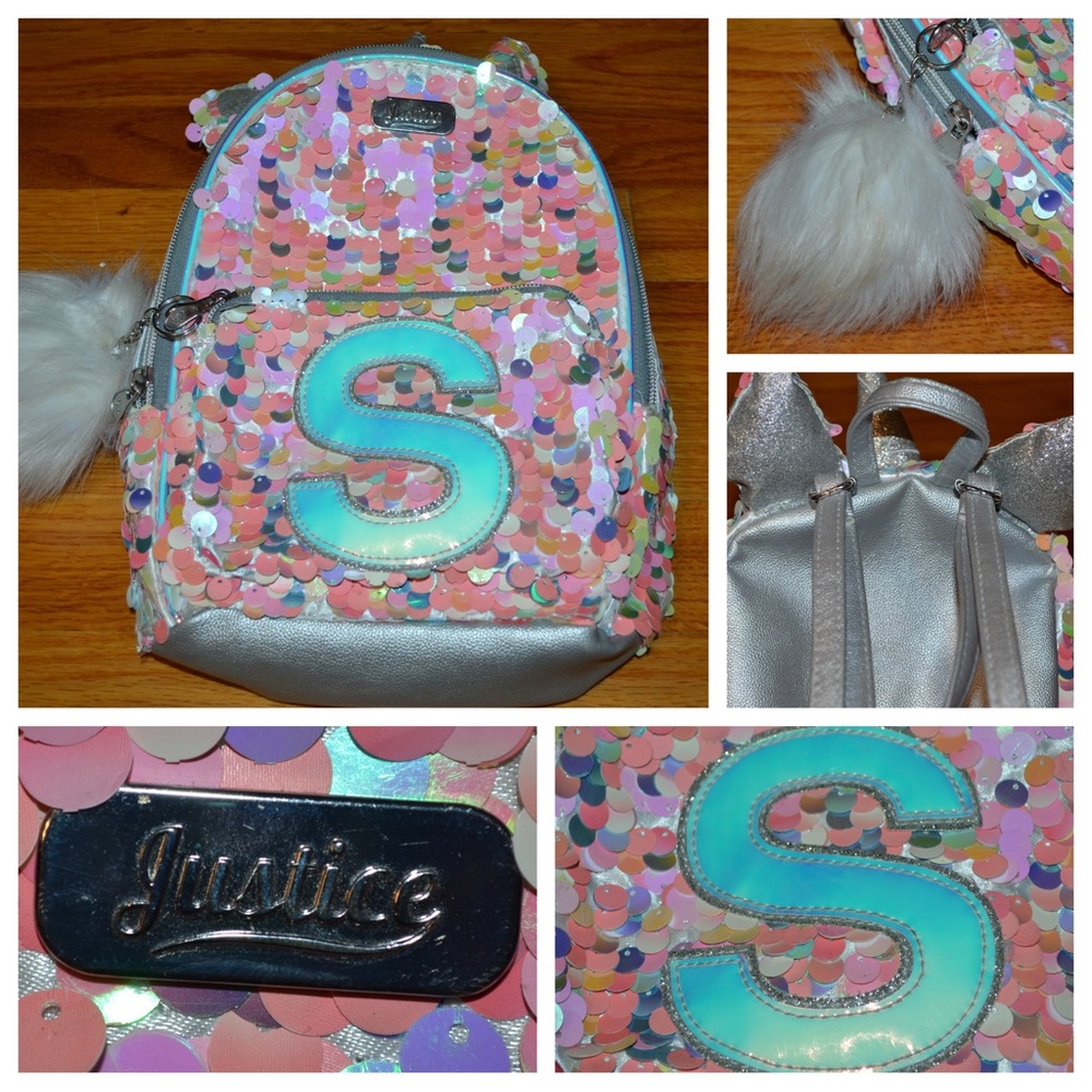 Youth girls Justice monogrammed ‘S’ unicorn backpack bag